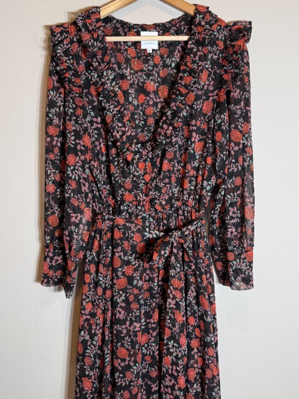 Misa Los Angeles Gabriela Wrap Maxi Dress Women's Medium Carnellian Blooms Black - Picture 9 of 16